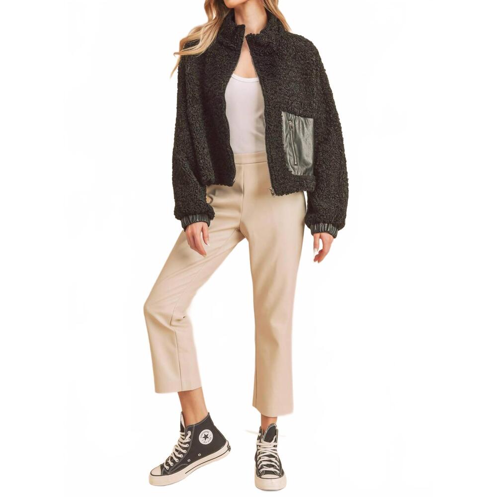 NEW AEMI + CO penny vegan sherpa jacket in black
